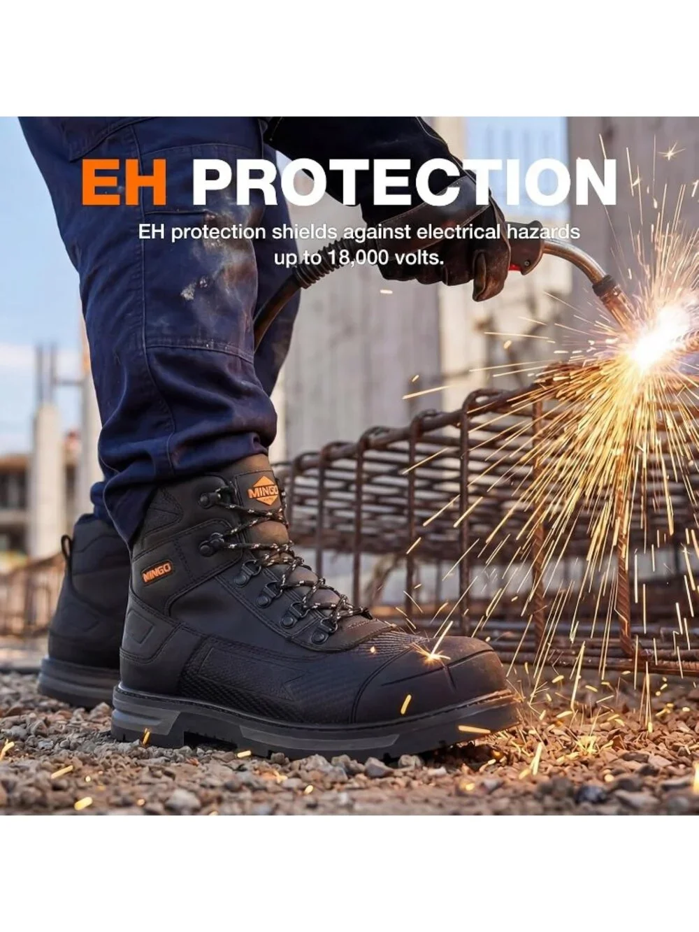 Men's Black Breathable Shoes Low Heel High Top Steel Toe Non Slip Hiking Boot